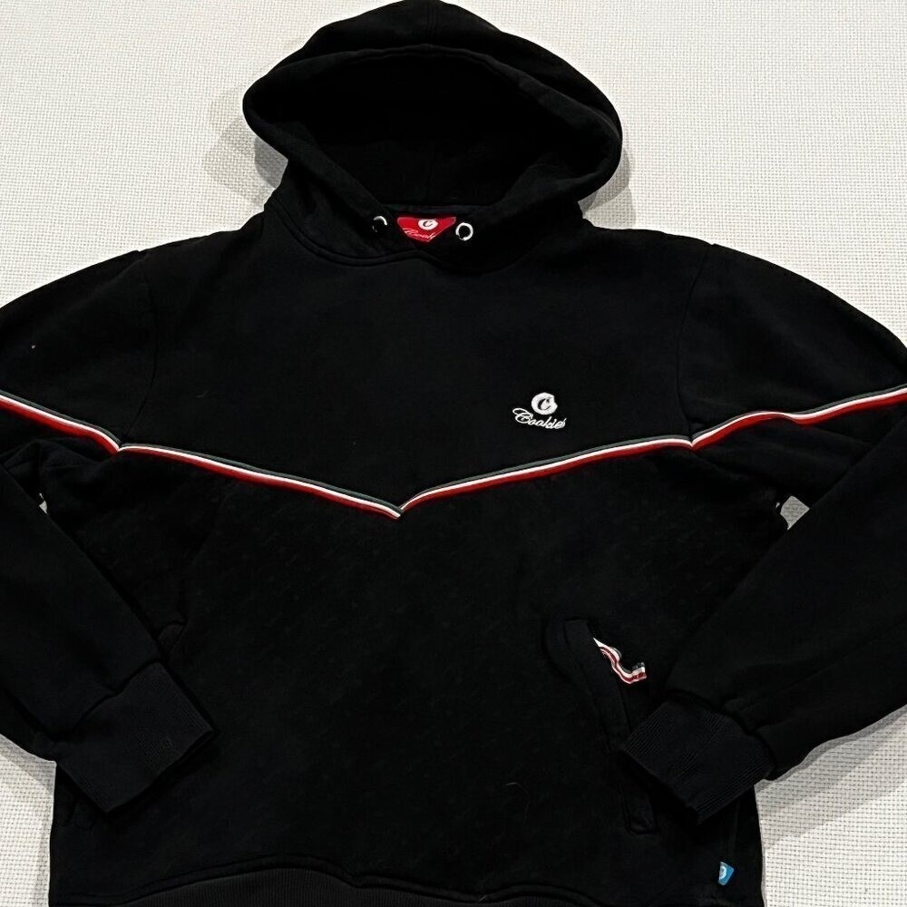 Cookies SF Mens Black Hoodie Tri-Color Racing Stripe Chevron Pullover Medium‎